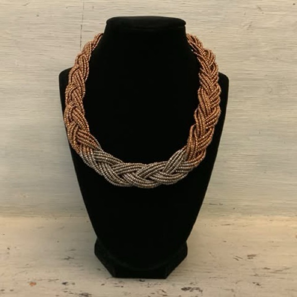 Ombré Copper Gun‎ Metal Beaded Braid Choker Necklace Good Condition